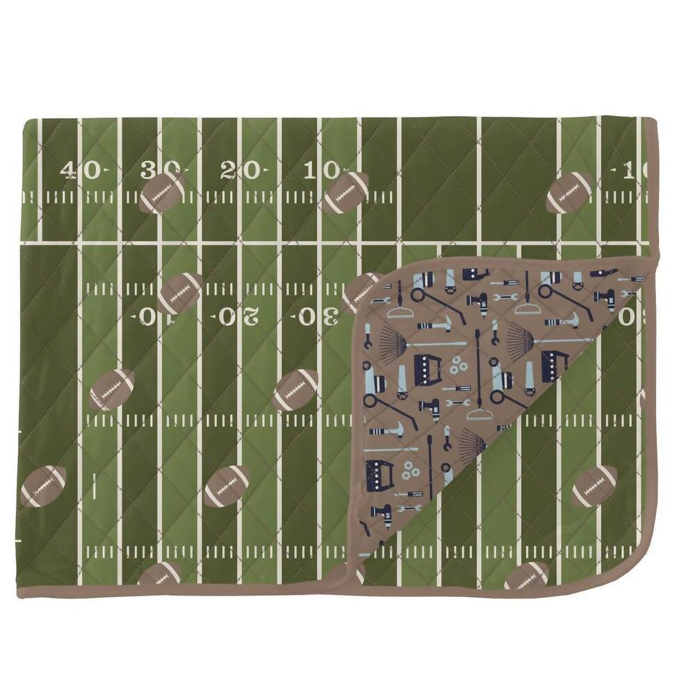 NEW KICKEE quilted throw blanket in pesto football/portabella fall tools